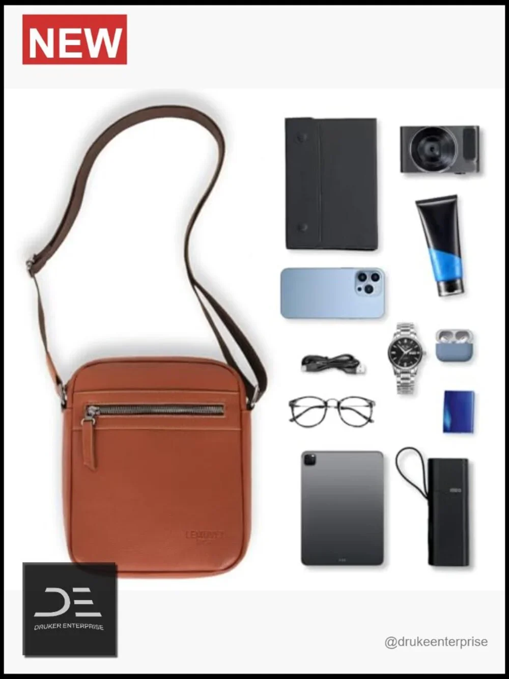 PU Leather Sling Crossbody Bag for Men Messenger Bag Mustard